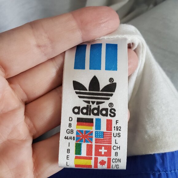 ADIDAS Vintage 90s Windbreaker Track Jacket Coat Nylon 3 Stripes Blue Mens Large - Picture 13 of 16